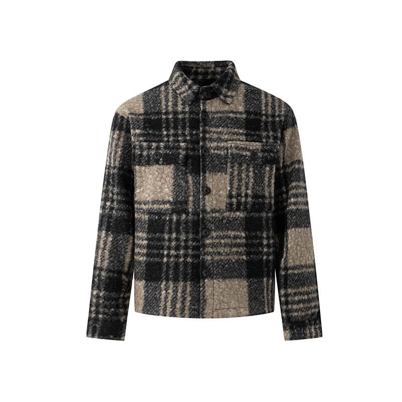 Retro Brown Plaid Lapel Loose Short Jacket Coat | Gthic.com