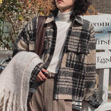 Retro Brown Plaid Lapel Loose Short Jacket Coat | Gthic.com