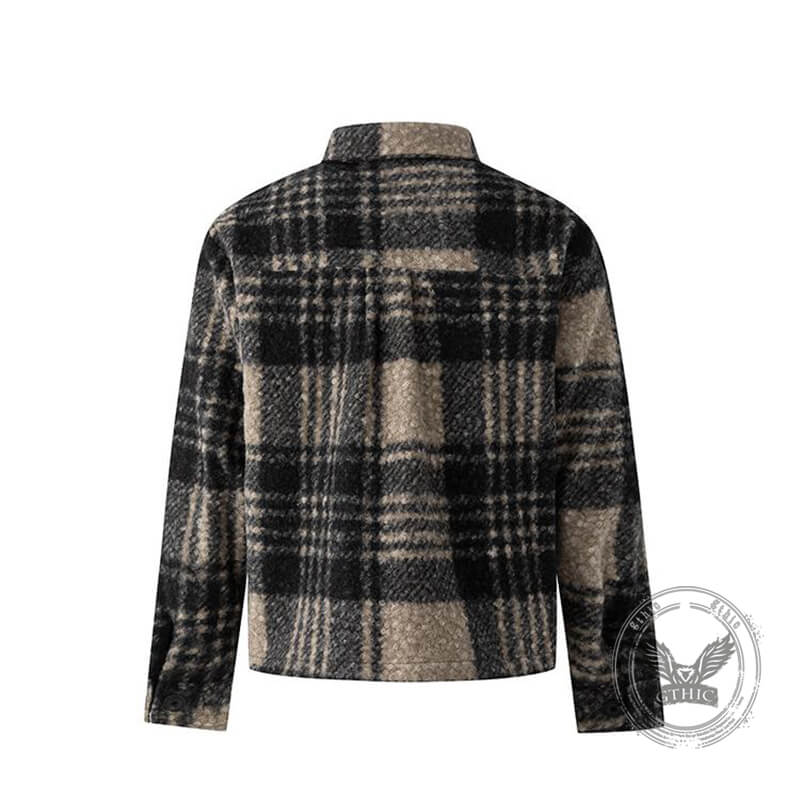 Retro Brown Plaid Lapel Loose Short Jacket Coat | Gthic.com