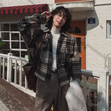 Retro Brown Plaid Lapel Loose Short Jacket Coat | Gthic.com