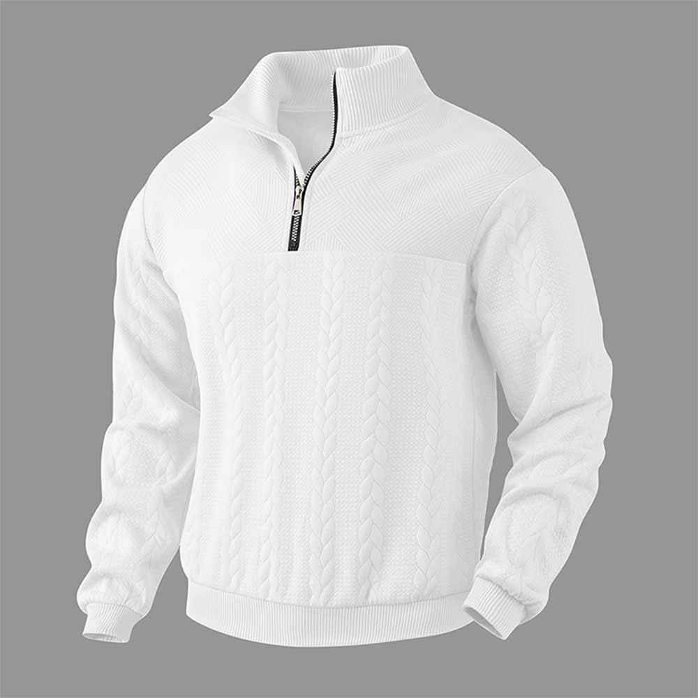 Retro Casual Stand-Collar Jacquard Half-Zip Sweatshirt | Gthic.com