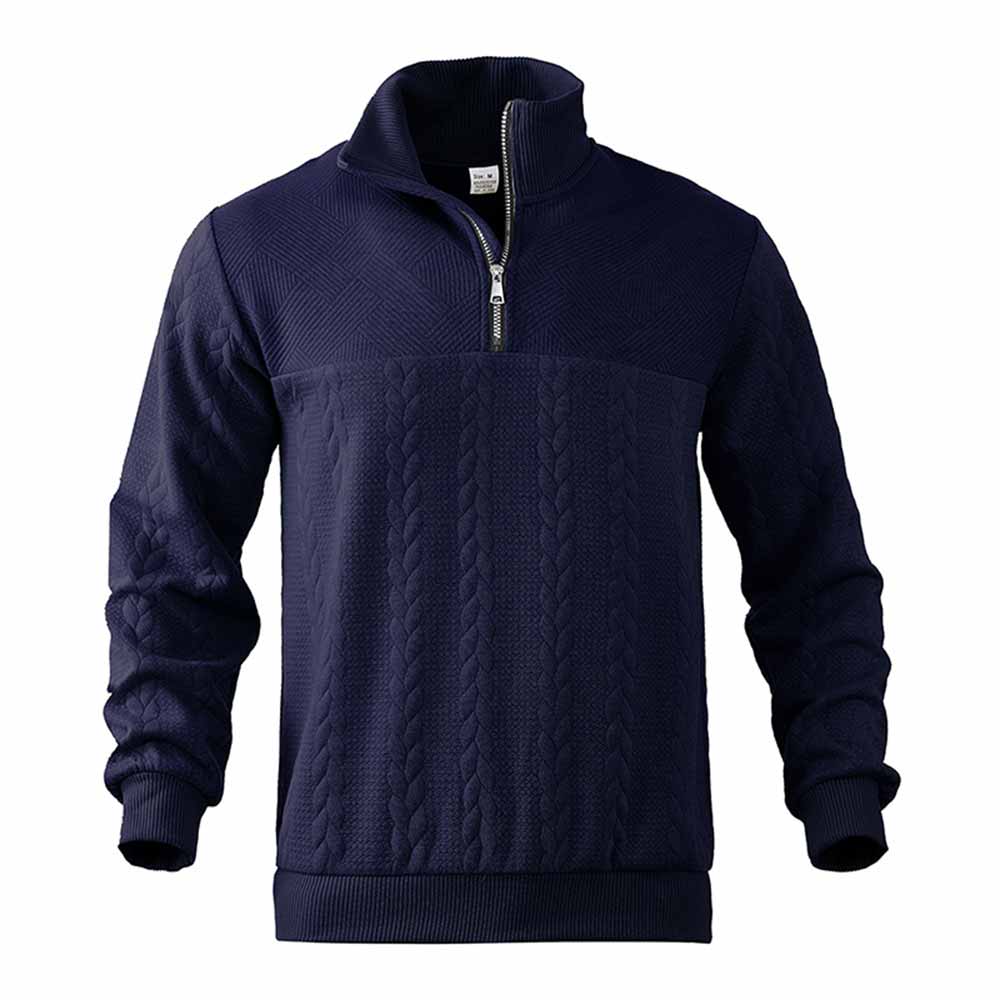 Retro Casual Stand-Collar Jacquard Half-Zip Sweatshirt
