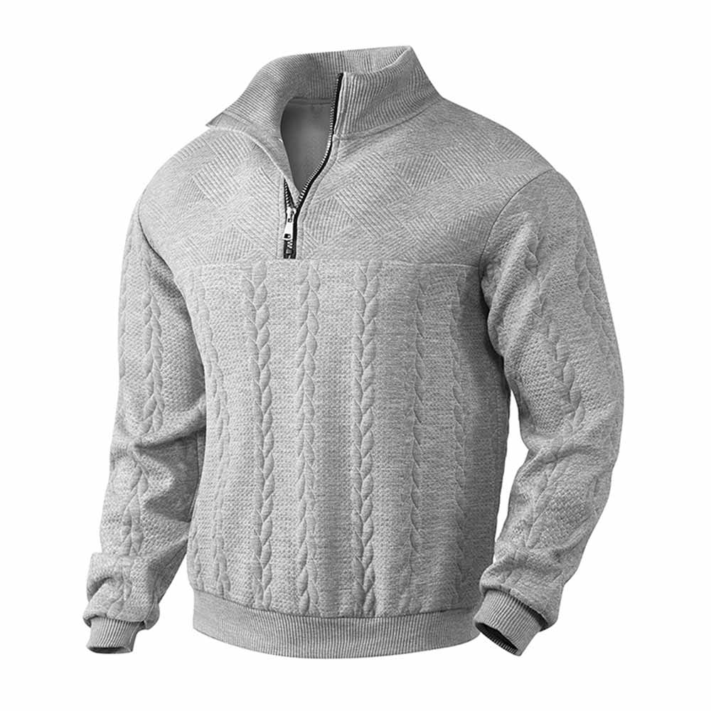 Retro Casual Stand-Collar Jacquard Half-Zip Sweatshirt