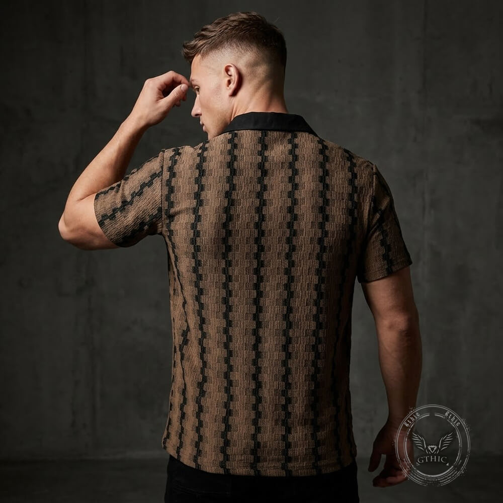 Retro Checkered Knit Casual Short-Sleeve Shirt