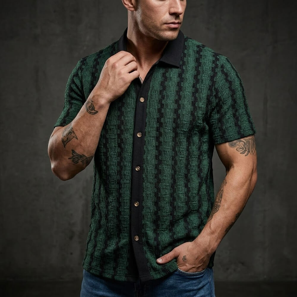 Retro Checkered Knit Casual Short-Sleeve Shirt | Gthic.com