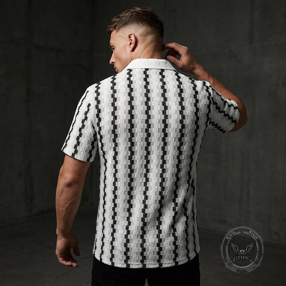 Retro Checkered Knit Casual Short-Sleeve Shirt