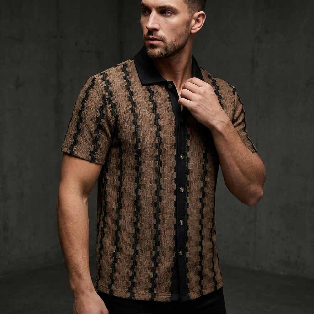 Retro Checkered Knit Casual Short-Sleeve Shirt | Gthic.com