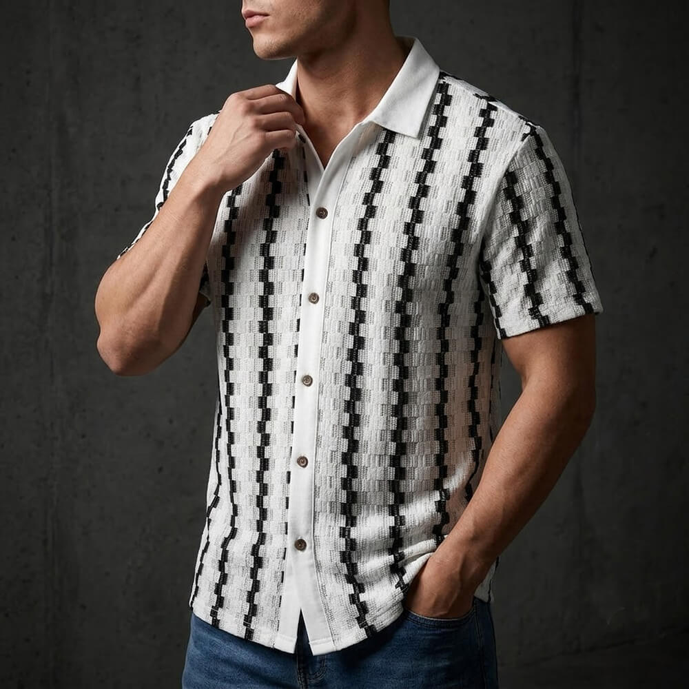Retro Checkered Knit Casual Short-Sleeve Shirt