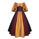 Retro Contrast Color Stitching Flying Sleeves Lace-Up Dress | Gthic.com