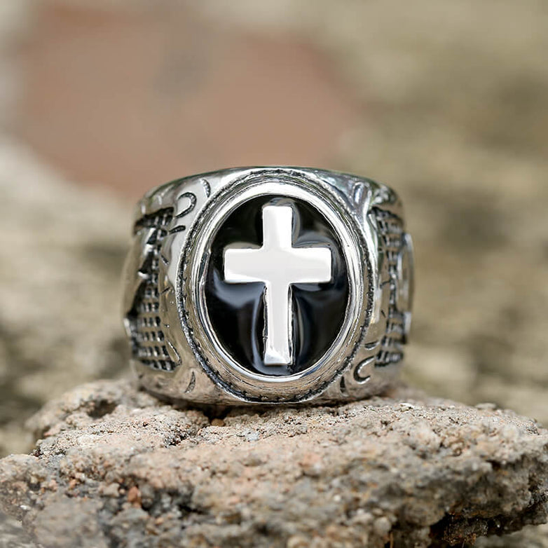 Retro Cross Stainless Steel Religious Ring