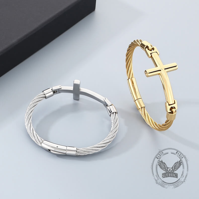 Retro Cross Twisted Steel Wire Stainless Steel Bracelet | Gthic.com