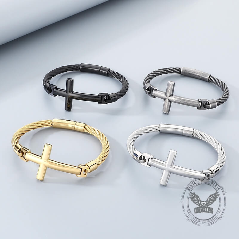 Retro Cross Twisted Steel Wire Stainless Steel Bracelet | Gthic.com
