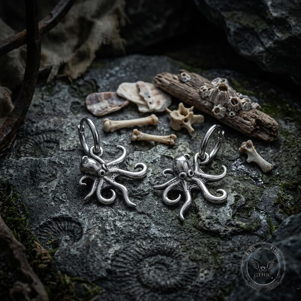 Retro Dark-Style Stainless Steel Octopus Drop Earrings