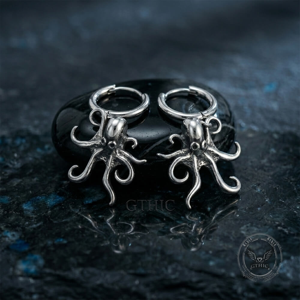 Retro Dark-Style Stainless Steel Octopus Drop Earrings | Gthic.com