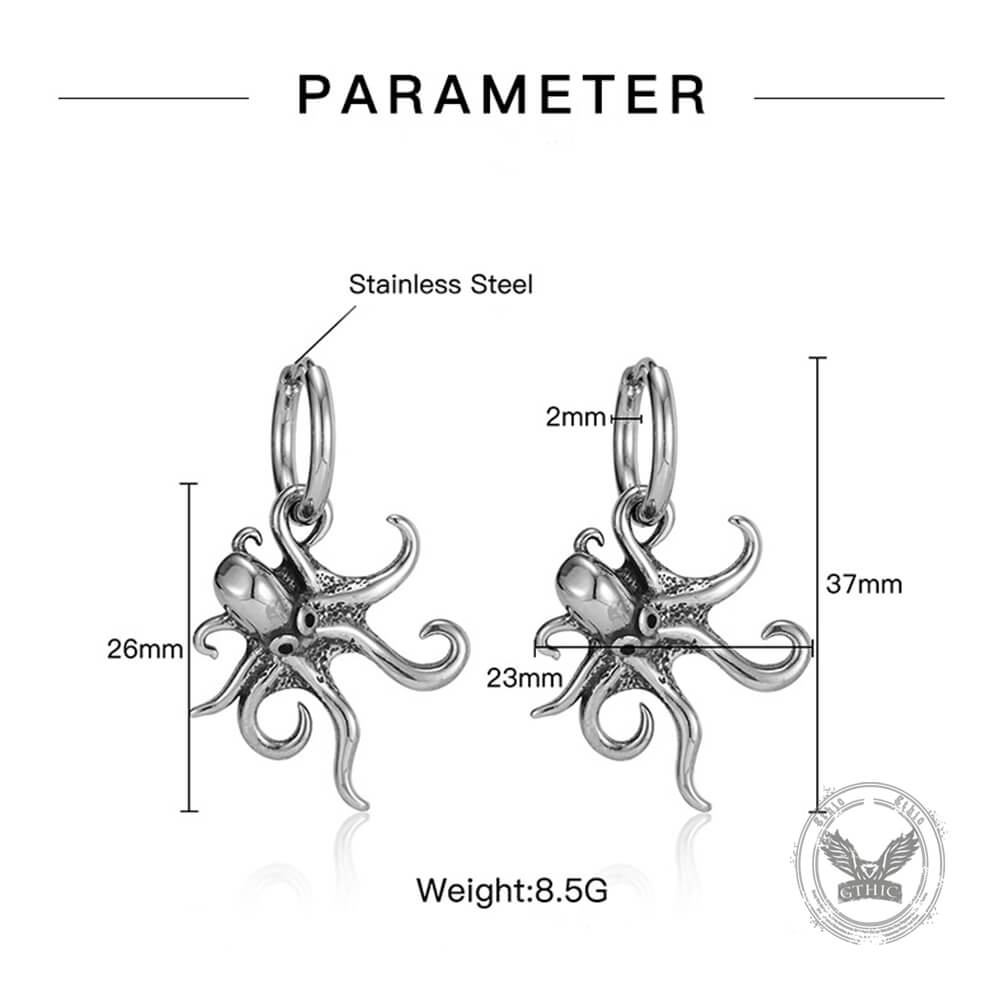 Retro Dark-Style Stainless Steel Octopus Drop Earrings