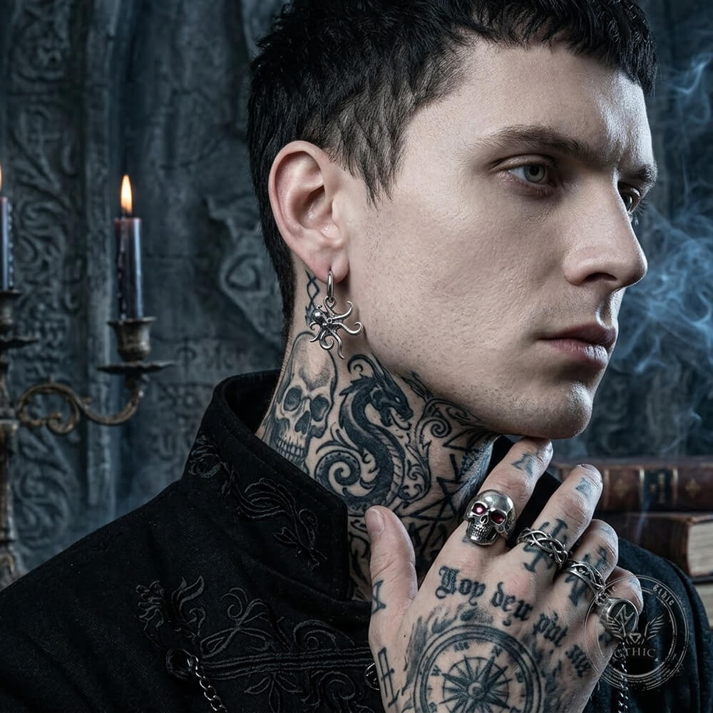 Retro Dark-Style Stainless Steel Octopus Drop Earrings | Gthic.com