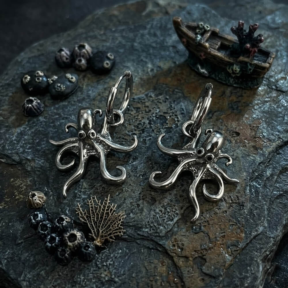 Retro Dark-Style Stainless Steel Octopus Drop Earrings | Gthic.com