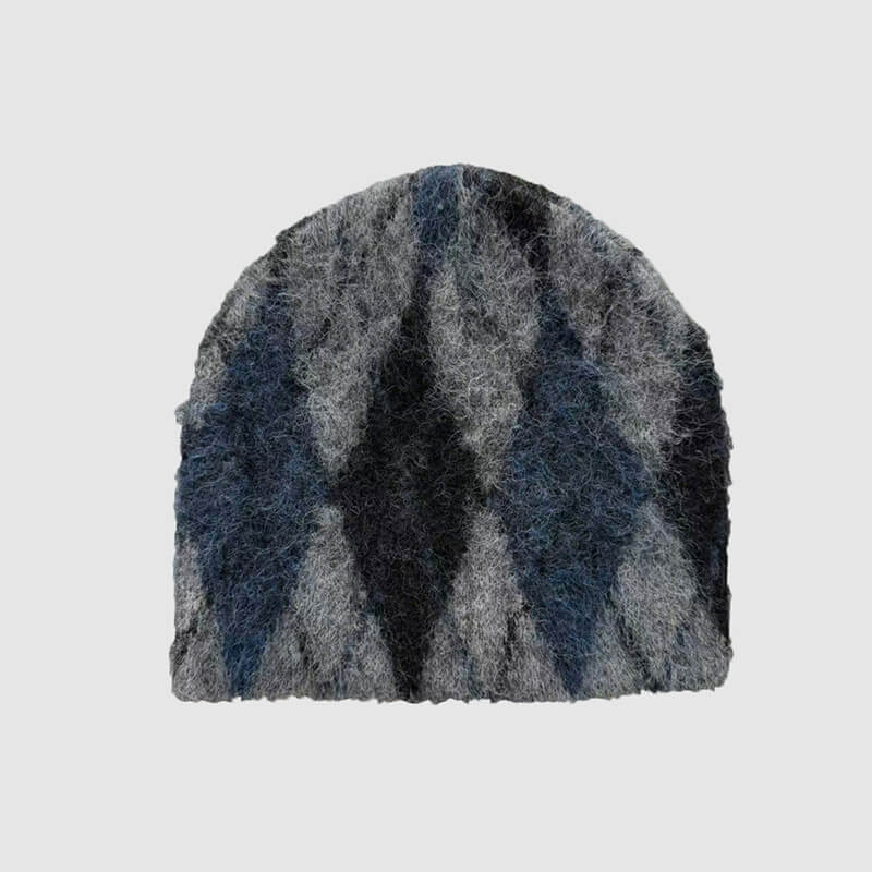 Retro Diamond Pattern Wool Blend Knitted Beanie Hat