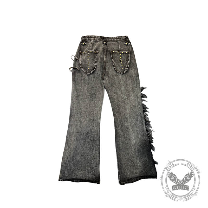 Retro Distressed Patchwork Washed Loose Jeans | Gthic.com