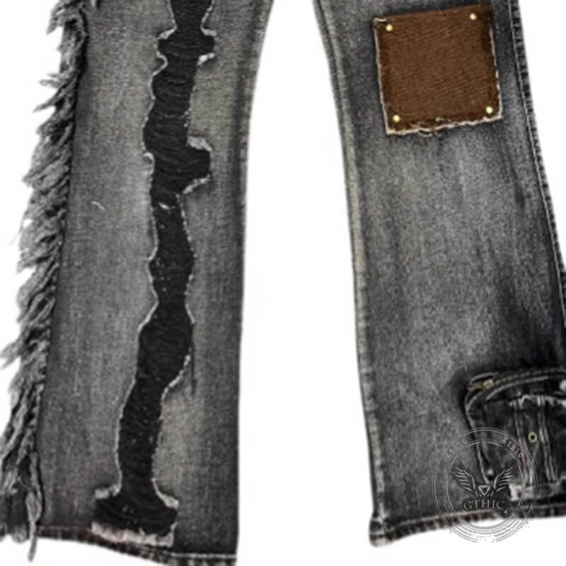 Retro Distressed Patchwork Washed Loose Jeans | Gthic.com