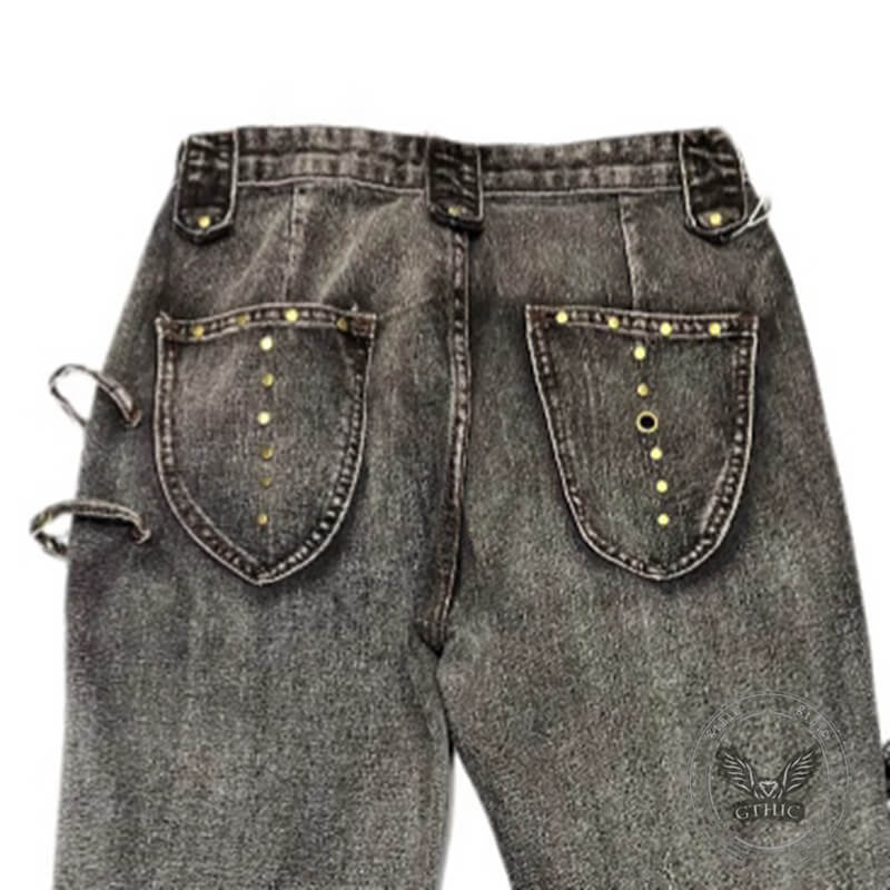 Retro Distressed Patchwork Washed Loose Jeans | Gthic.com