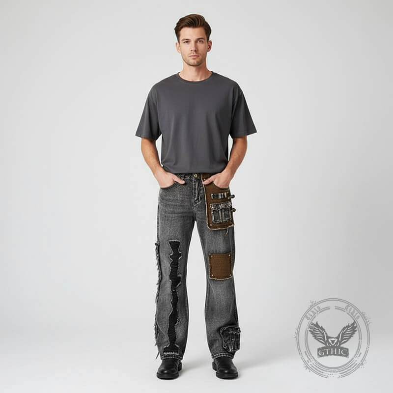 Retro Distressed Patchwork Washed Loose Jeans
