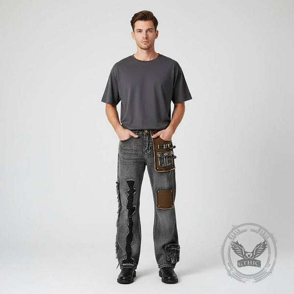 Retro Distressed Patchwork Washed Loose Jeans