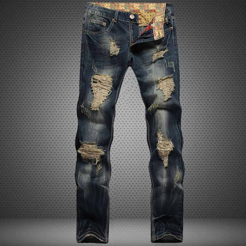 Retro Distressed Straight-Leg Slim Punk Jeans 01 | Gthic.com