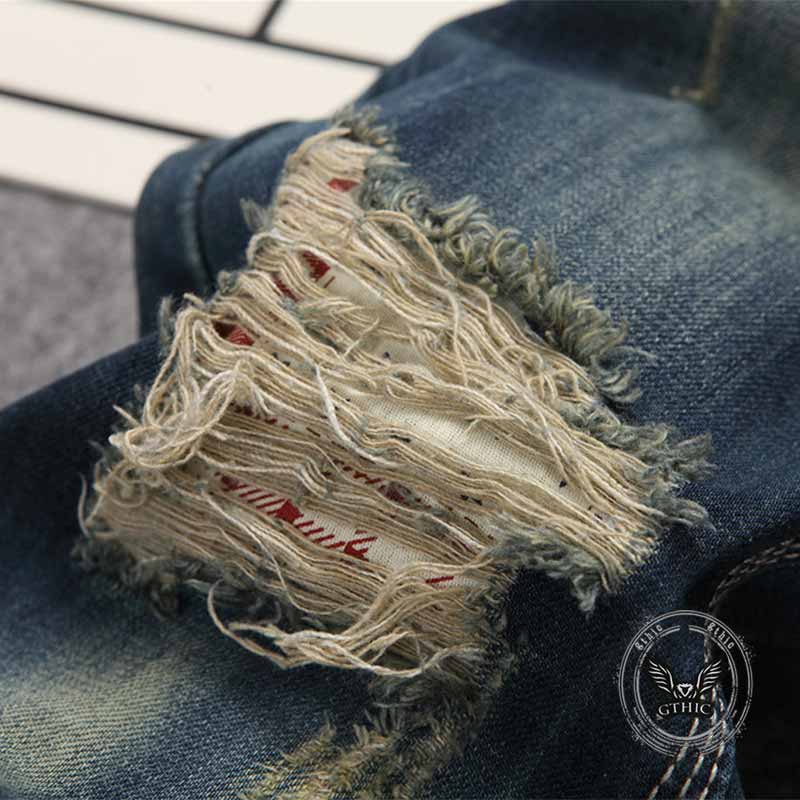 Retro Distressed Straight-Leg Slim Punk Jeans 03 | Gthic.com