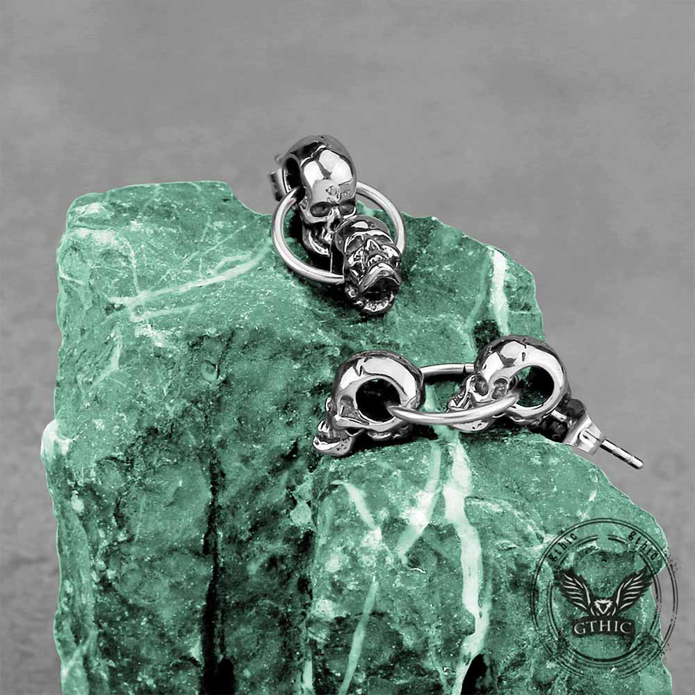 Retro Double Skull Stainless Steel Stud Earrings | Gthic.com