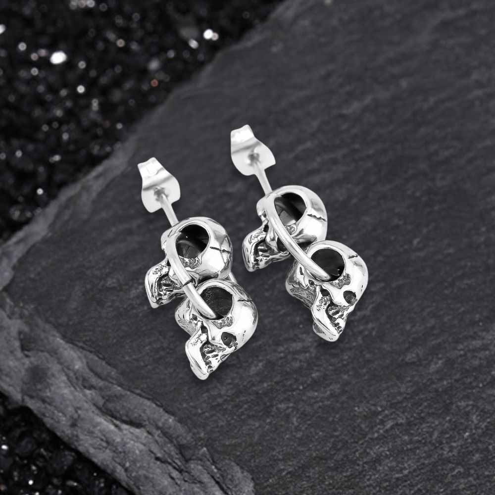 Retro Double Skull Stainless Steel Stud Earrings | Gthic.com