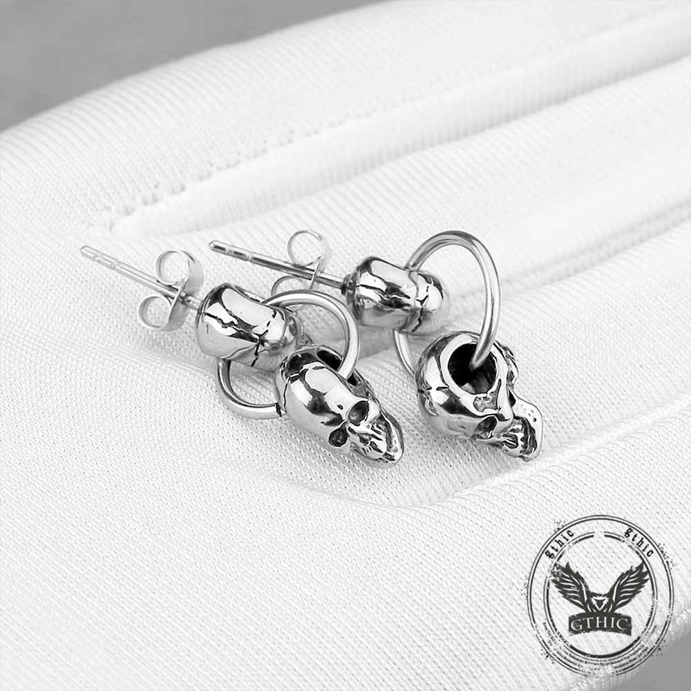 Retro Double Skull Stainless Steel Stud Earrings