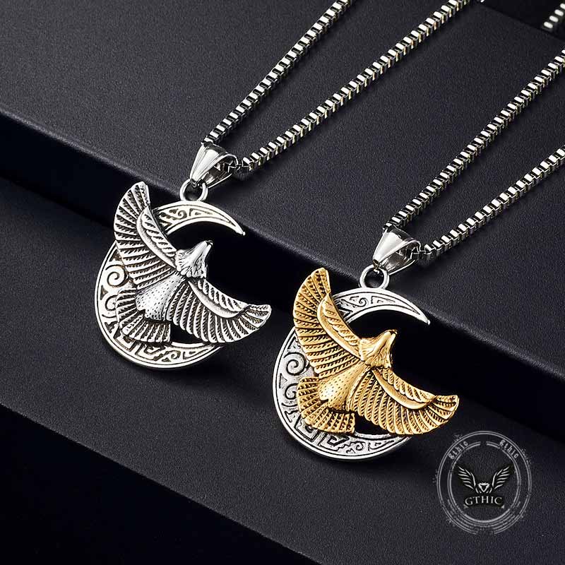 Retro Eagle Moon Stainless Steel Pendant 01 | Gthic.com
