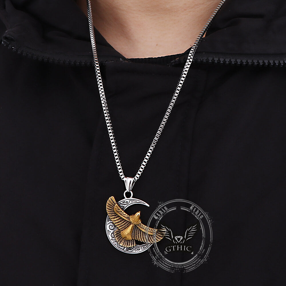 Retro Eagle Moon Stainless Steel Pendant