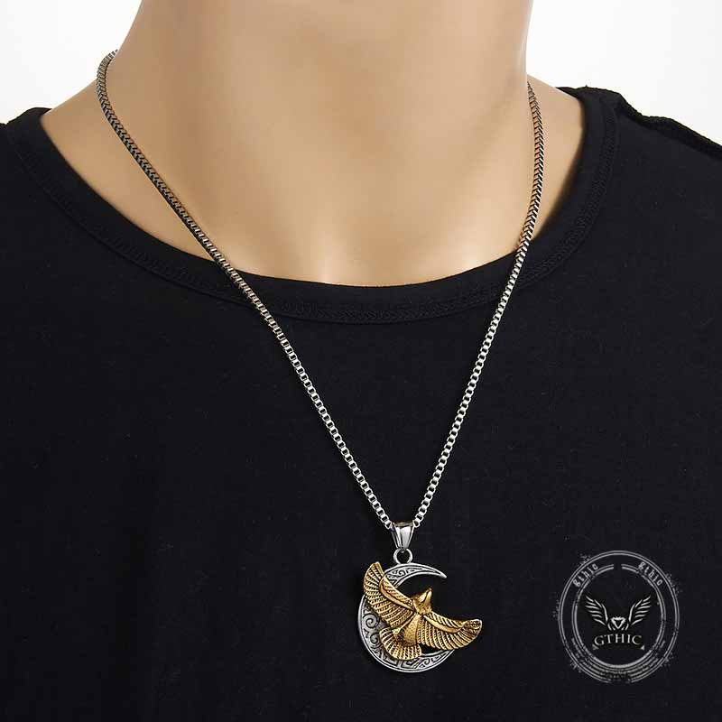 Retro Eagle Moon Stainless Steel Pendant 02 | Gthic.com