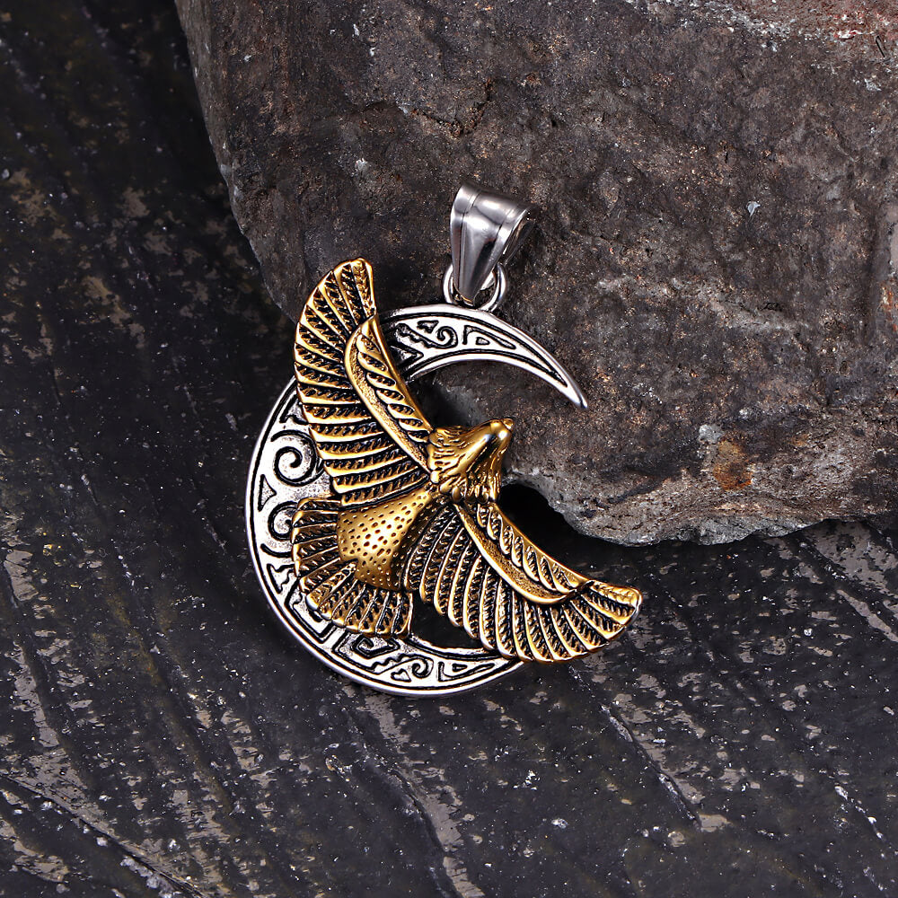Retro Eagle Moon Stainless Steel Pendant