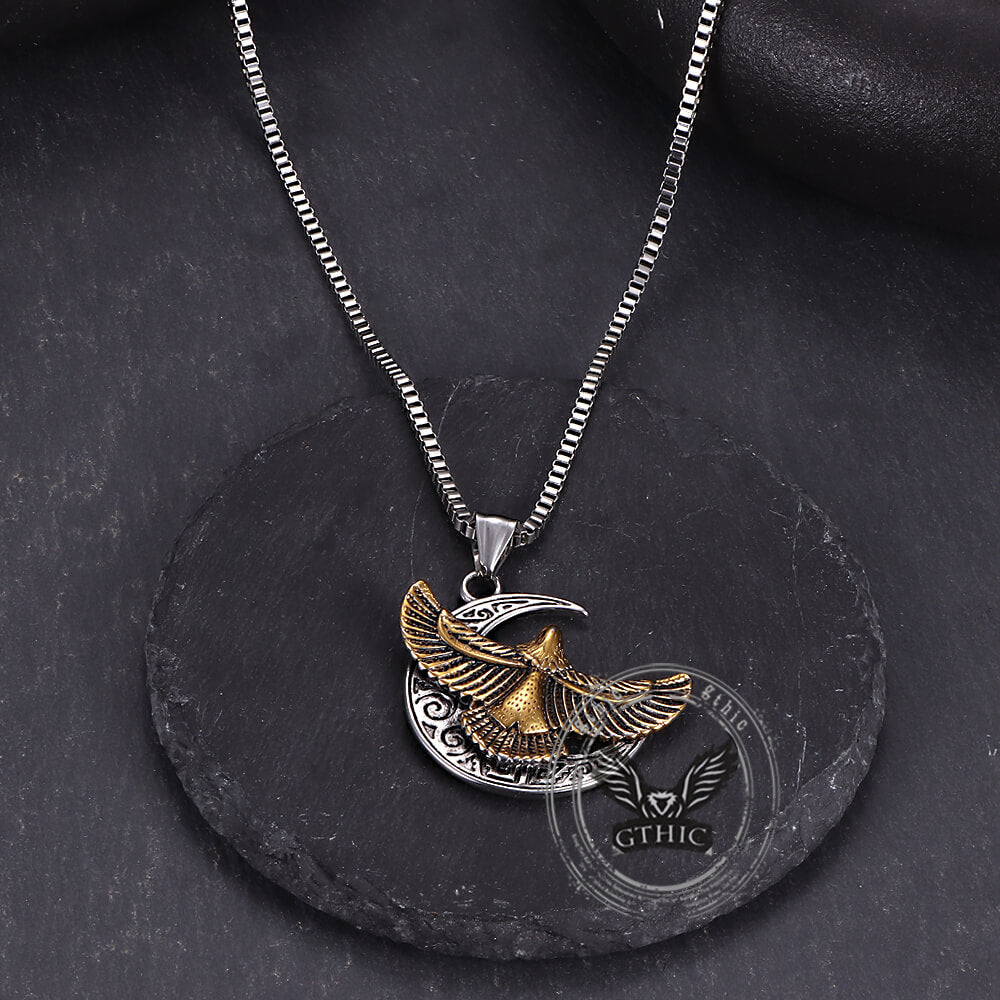 Retro Eagle Moon Stainless Steel Pendant