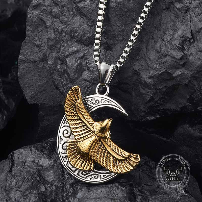 Retro Eagle Moon Stainless Steel Pendant 03 | Gthic.com