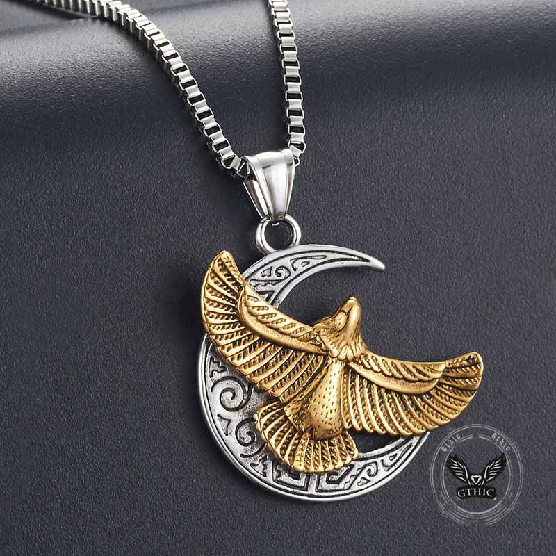 Retro Eagle Moon Stainless Steel Pendant