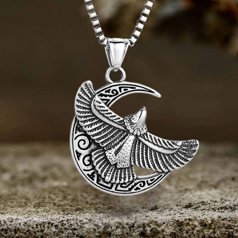 Retro Eagle Moon Stainless Steel Pendant