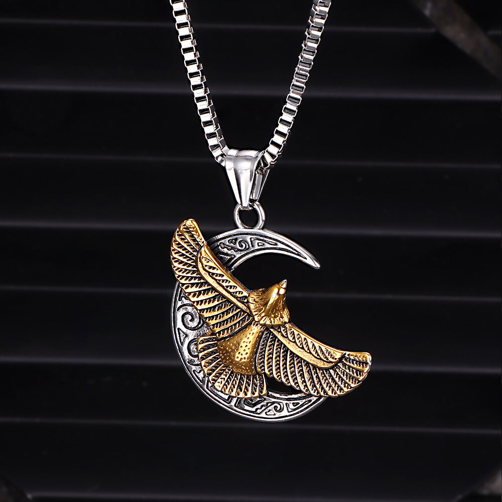 Retro Eagle Moon Stainless Steel Pendant