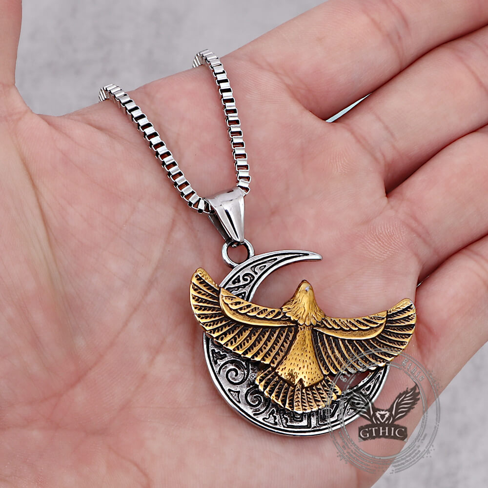 Retro Eagle Moon Stainless Steel Pendant