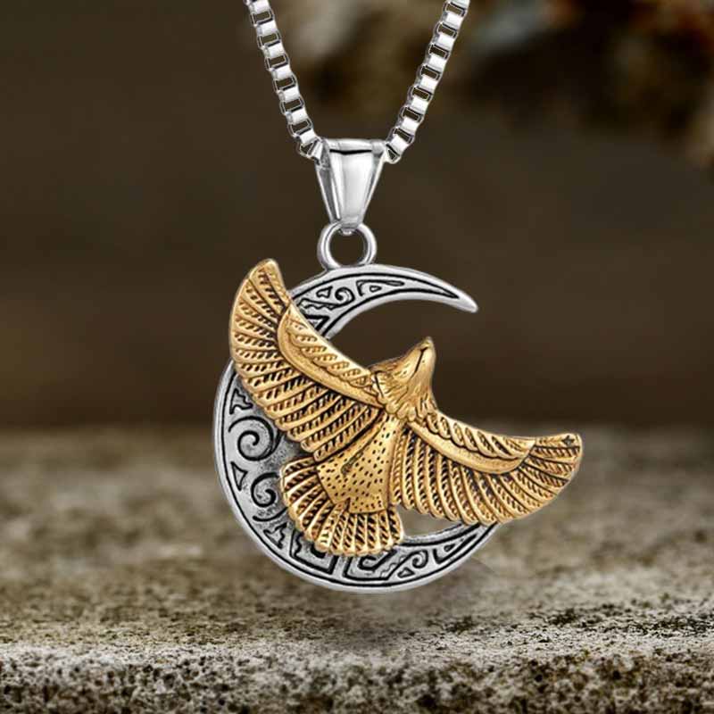 Retro Eagle Moon Stainless Steel Pendant