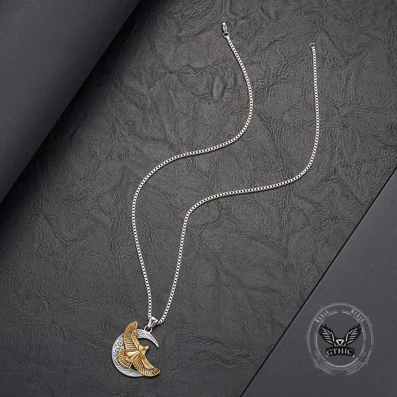 Retro Eagle Moon Stainless Steel Pendant