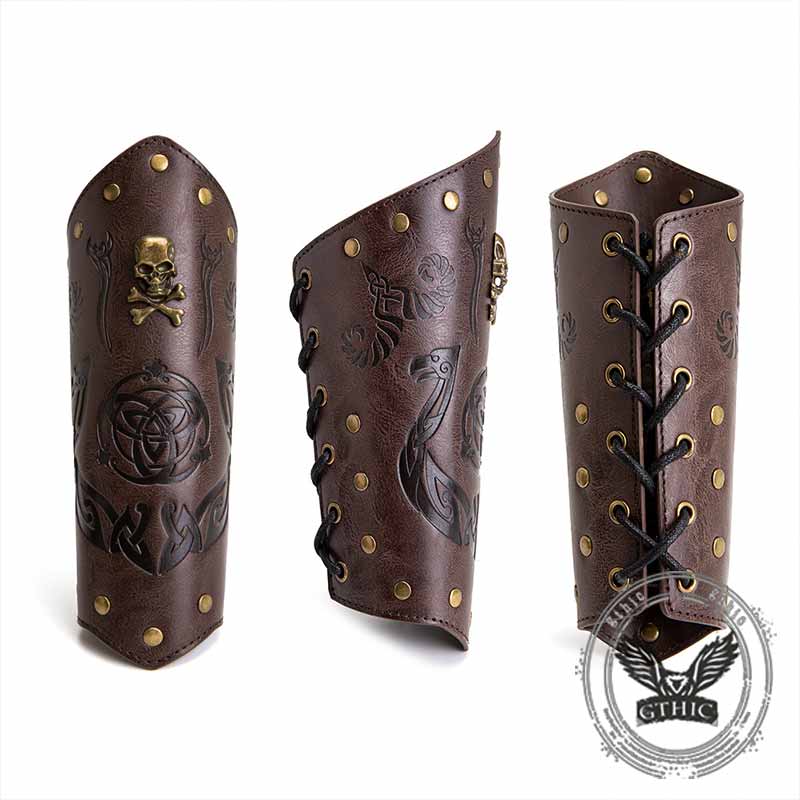 Retro Embossed Skull Rivet PU Leather Knight Bracers