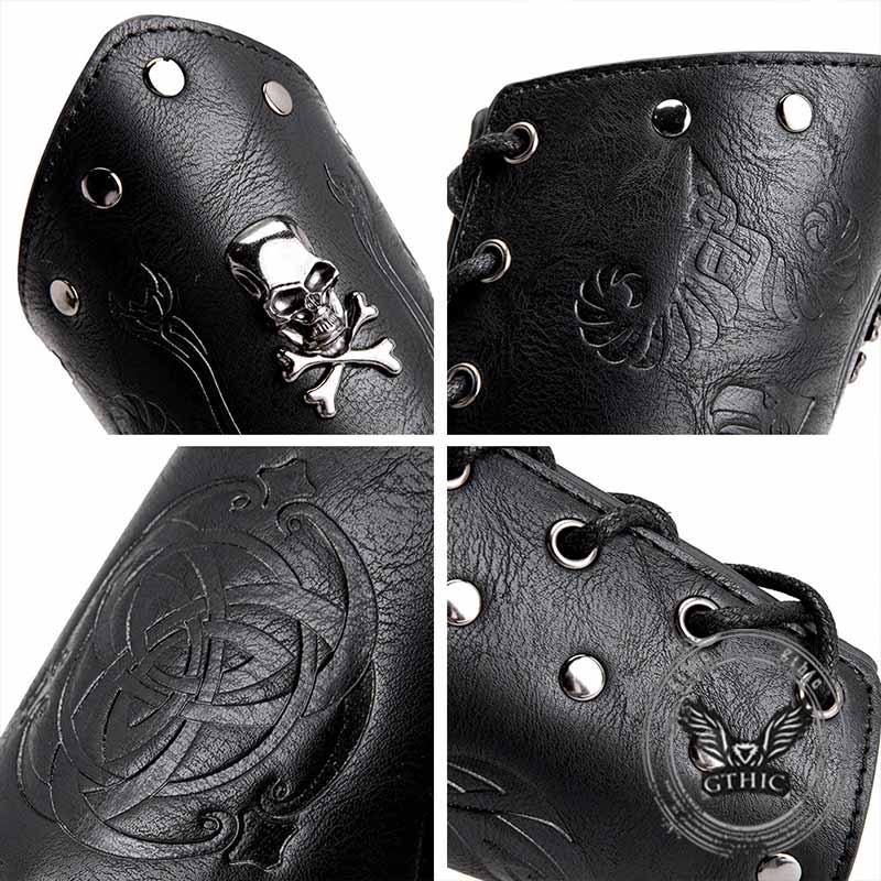 Retro Embossed Skull Rivet PU Leather Knight Bracers