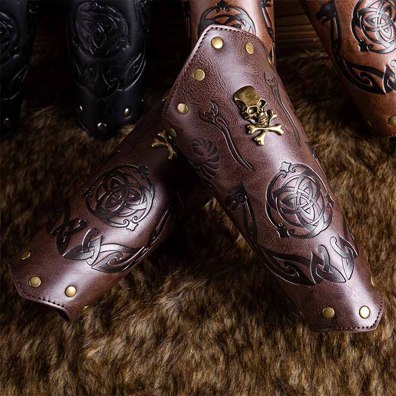 Retro Embossed Skull Rivet PU Leather Knight Bracers