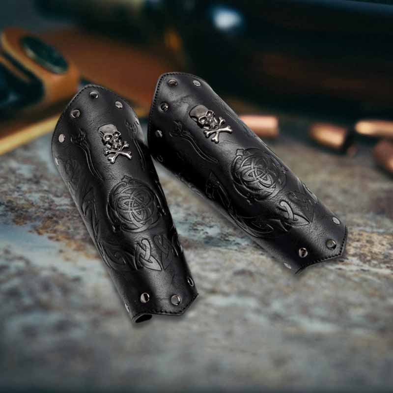Retro Embossed Skull Rivet PU Leather Knight Bracers