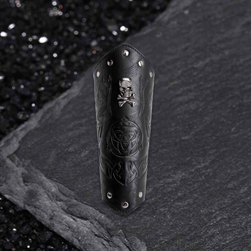 Retro Embossed Skull Rivet PU Leather Knight Bracers