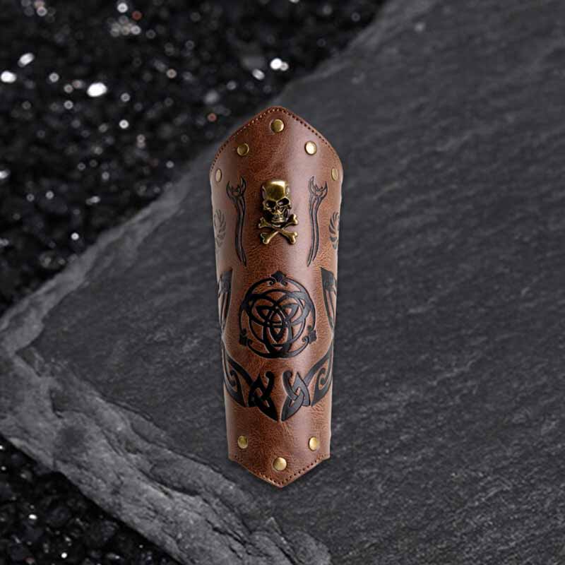 Retro Embossed Skull Rivet PU Leather Knight Bracers